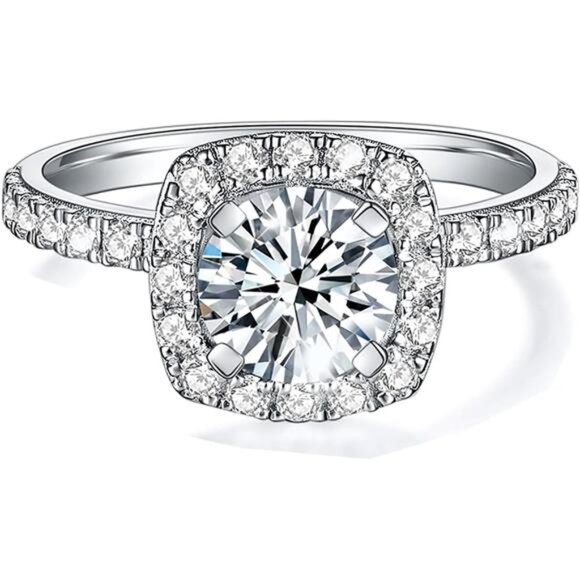 IMOLOVE Solitaire Engagement Rings for Women Halo Ring Promise Rings for her - Picture 8 of 14